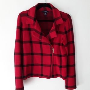 CHAPS Buffalo Red Plaid Sweater Jacket Coat Red Sz Med